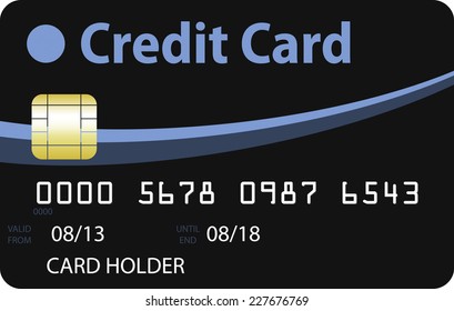 Black credit card with blue and sky blue curves