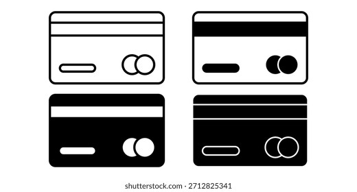 Icono de tarjeta de crédito negro Paquete ideal para transacciones sin efectivo, pagos en línea, temas bancarios y conceptos financieros.