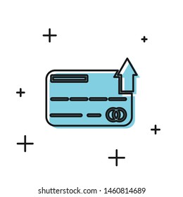 Black Credit card icon isolated on white background. Online payment. Cash withdrawal. Financial operations. Shopping sign.  Vector Illustration