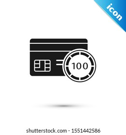 Black Credit card icon isolated on white background. Online payment. Cash withdrawal. Financial operations. Shopping sign.  Vector Illustration