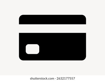 Black credit card icon on a light background. Simple credit card design. Minimalist credit card symbol. Credit card silhouette illustration. User interface icon vector.