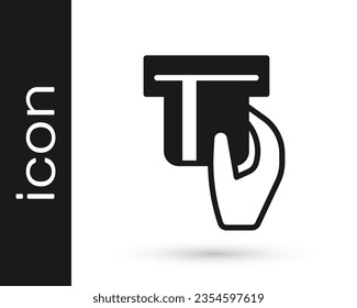 Black Credit card inserted in card reader icon isolated on white background. ATM cash machine.  Vector