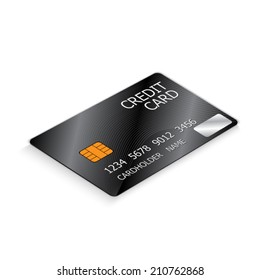 Black Credit Card Isolated on White Background. Vector illustration.