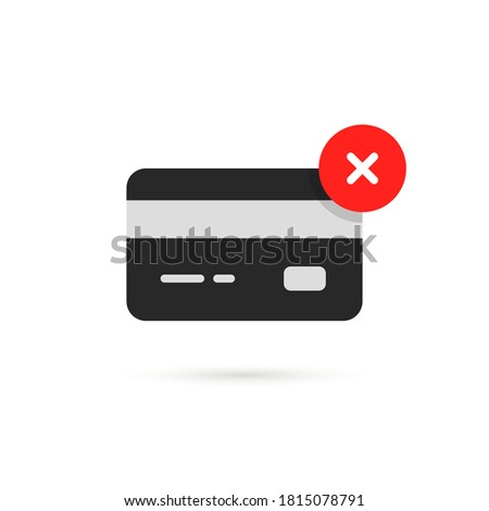 black credit card like payment cancel. concept of client in blacklist symbol or e-commerce retail badge. flat simple style trend modern logotype graphic design element isolated on white background