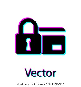 Black Credit card with lock icon isolated on white background. Locked bank card. Security, safety, protection concept. Concept of a safe payment. Vector Illustration