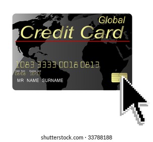 Black credit card vector with computer cursor