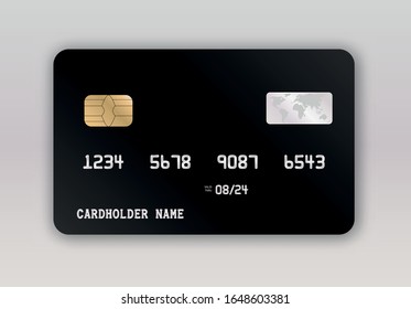 Black credit plastic card with the world map. Vector illustration EPS10