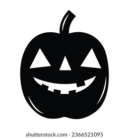 Black Creepy Pumpkin Vector Icon - Spooky and Sinister Jack-o'-Lantern Illustration