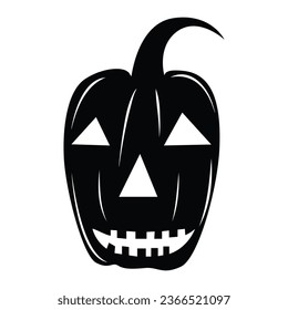 Black Creepy Pumpkin Vector Icon - Spooky and Sinister Jack-o'-Lantern Illustration