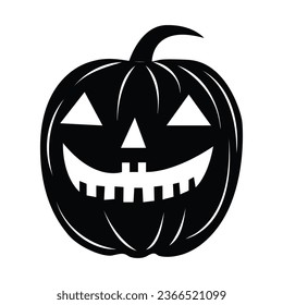 Black Creepy Pumpkin Vector Icon - Spooky and Sinister Jack-o'-Lantern Illustration