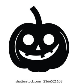 Black Creepy Pumpkin Vector Icon - Spooky and Sinister Jack-o'-Lantern Illustration