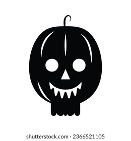 Black Creepy Pumpkin Vector Icon - Spooky and Sinister Jack-o'-Lantern Illustration