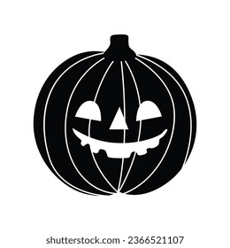 Black Creepy Pumpkin Vector Icon - Spooky and Sinister Jack-o'-Lantern Illustration