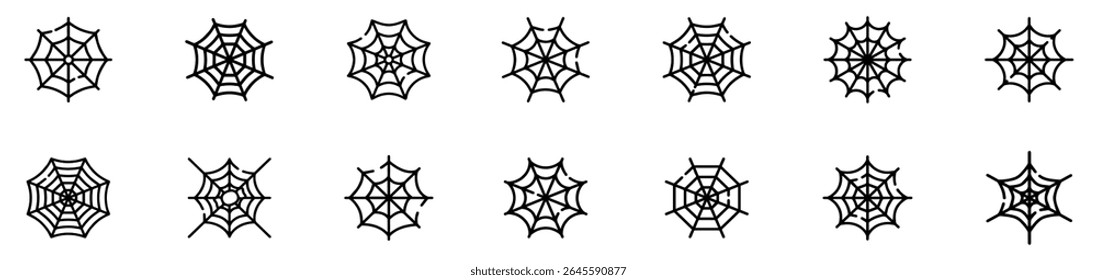 Black creepy spider web net silhouette art and spider web vector illustration. Spiderweb elements icon vector. Vector Illustration.