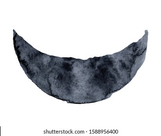 Black crescent moon isolated on white background Watercolor hand drawn illustration