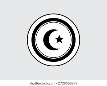 Black crescent moon and star in circular frame