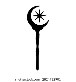 A black crescent moon with a star inside, representing Islamic symbolism and cultural heritage, on a plain white background.