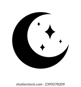 Black crescent moon with stars boho icon flat vector design