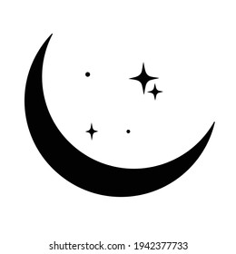 Black crescent moon with stars. islamic religious symbol. Design element for logos icons. Vector illustration. Modern Boho style art svg