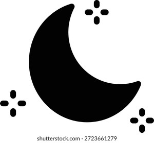 Black crescent moon surrounded by stars
