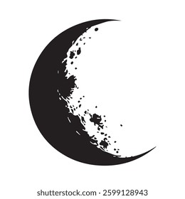 Black Crescent Moon with Textured Surface on White Background