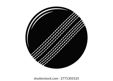 Black cricket ball icon with white stitching on white background Keywords cricket, ball, sport.eps
