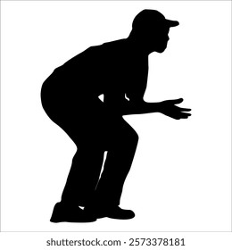 Black Cricket player silhouette vector illustration