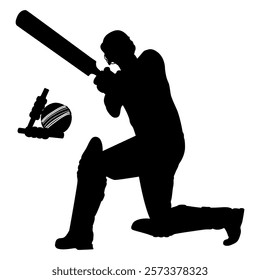 Black Cricket player silhouette vector illustration