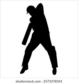 Black Cricket player silhouette vector illustration