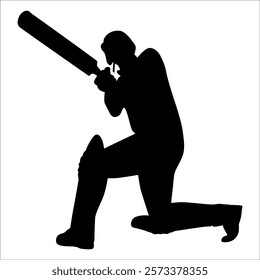 Black Cricket player silhouette vector illustration