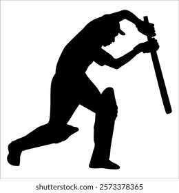 Black Cricket player silhouette vector illustration