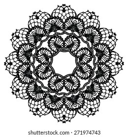 Black crochet doily. Vector illustration. May be used for digital scrapbooking.
