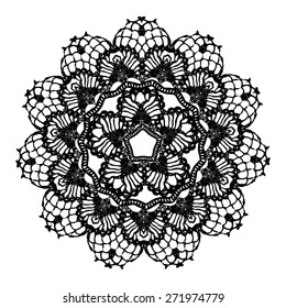 Black crochet doily. Vector illustration. May be used for digital scrap booking.