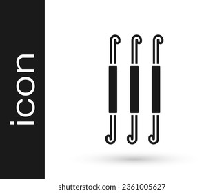 Icono de gancho de crochet negro aislado en fondo blanco. Un gancho de punto.  Vector