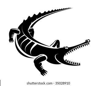 Black crocodile silhouette isolated on white, for mascot or tattoo design. Croc logo, crocodile logo, reptile animal logo