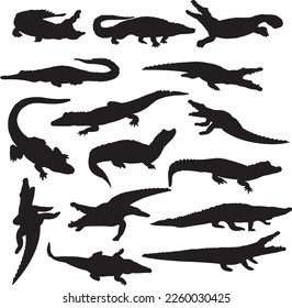 Black Crocodile Silhouette Vector Art.