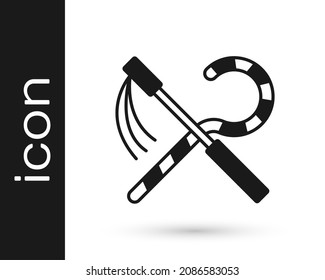 Black Crook and flail icon isolated on white background. Ancient Egypt symbol. Scepters of egypt.  Vector