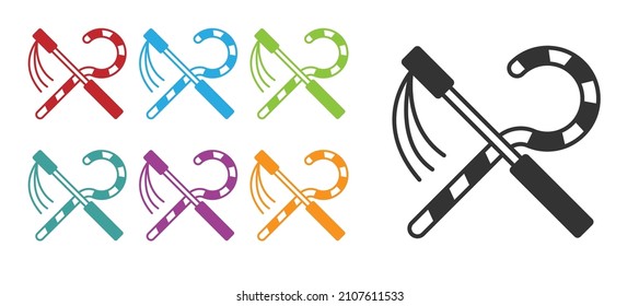 Black Crook and flail icon isolated on white background. Ancient Egypt symbol. Scepters of egypt. Set icons colorful. Vector