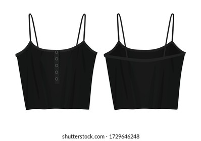 Black crop sleeveless t shirt. vector illustration