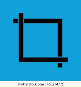 Black crop tool icon vector. Blue background