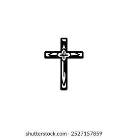 Black cross with a carved pattern, icon.