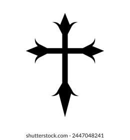 Black cross christian crucifix religion icon flat vector design