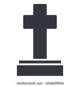 Black Cross Gravestone Icon. Vector Silhouette of Tombstone
