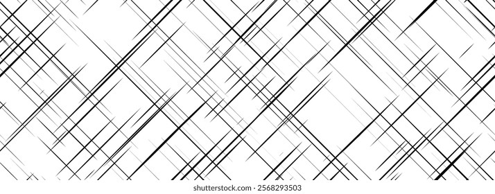 Black cross hatch seamless texture. Diagonal line repeated pattern surface. Rough sackcloth fabric background. Crosshatch linen canvas burlap overlay wallpaper. Vector fabric textile backdrop