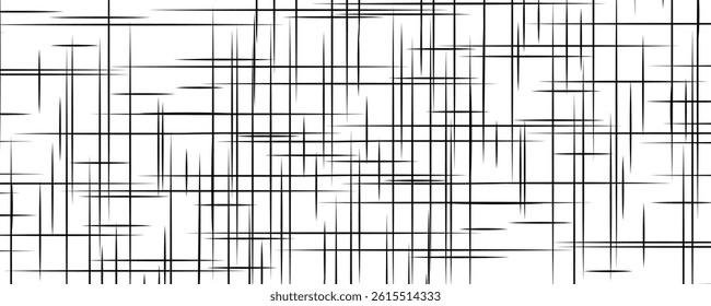 Black cross hatch seamless texture. Straight line repeated pattern surface. Rough sackcloth fabric background. Crosshatch linen canvas burlap overlay wallpaper. Vector textile backdrop