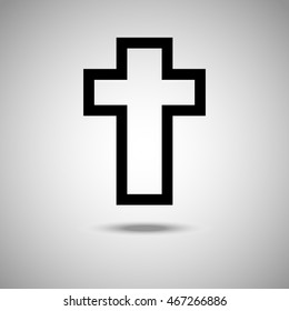 Black cross icon. Flat style. Grey background. Vector illustration.