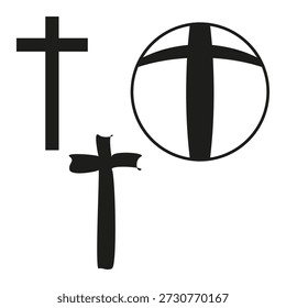 Icono de cruz negra. Símbolo de esfera religiosa. Signo de la iglesia del Vector. Conjunto de emblemas espirituales. EPS 10.
