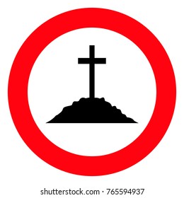 Black cross on the ground on a white background, red sign, vector