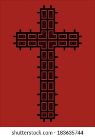 Black cross on red background