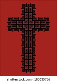 Black cross on red background